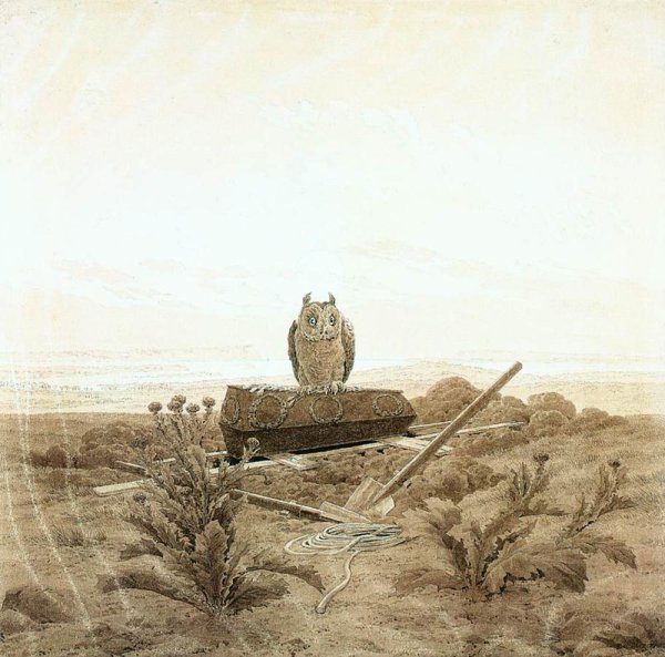 Landscape with Grave, Coffin and Owl 1836-37